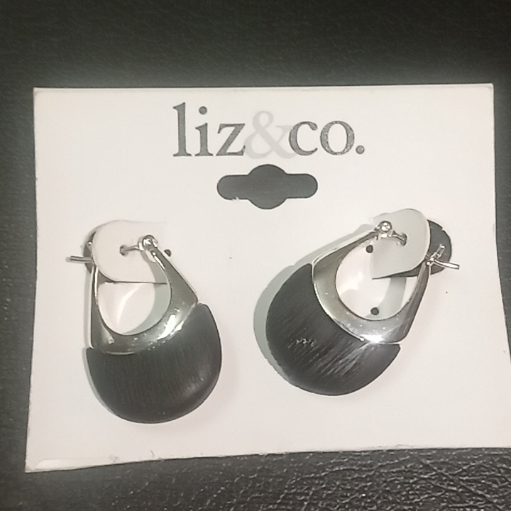 Pair Steel Gold Plated Black Stone Earrings